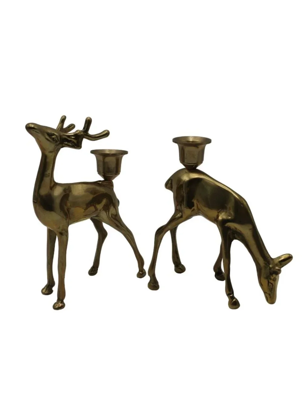 Solid Brass Buck Doe Reindeer Figurine Candle Holder 2pc Set Price Products Vtg